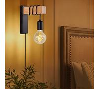 Applique Murale Industrielle Noire avec Interrupteur, éclairage Filaire for Chambre à Coucher et Salon, luminaire de Lecture en Bois Style Edison, décoration intérieure (Ampoule E27 Non Incluse)