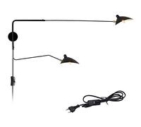 Applique Murale Industrielle Vintage 2 Flammes Lampe Murale Réglable et Extensible Bras Long Pivotant Lampe de Chevet Douille E27 Abat-jour en Métal Noir Éclairage Mural Réglable à 360°, 180 x 120cm