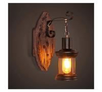 Applique murale industrielle vintage, lanterne de grange en fer forgé avec base en bois et abat-jour en verre E27, lampes murales d'intérieur rétro nostalgiques pour couloir, allée, hôtels, bar,