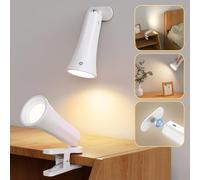 Applique Murale Interieur, 2 Pièces Lampe Murale LED Rechargeable avec Tactile, 3 Températures de Couleur et Luminosité Réglable, Lampe Murale sans Fil avec Pince pour Chambre, Escalier, Salon