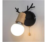 Applique Murale Interieur Créatif avec Interrupteur à Tirette Lampe Murale en Métal Bois Lampe de Mur Art Déco Max 60W E27 pour Chambre à Coucher Chambre D'enfants Restaurant Couloir Escalier,Noir