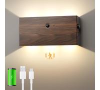 Applique Murale Intérieur, Lampe Murale Sans Fil Avec Détecteur De Mouvement, Applique Murale Sans Fil Rechargeable Usb, Veilleuse Magnétique Chambre Couloir, 3000k, 5200mah, Couleur Noyer