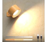 Applique Murale Interieur, Lampe Murale Sans Fil Lampe Rechargeable, 3 Niveaux de Luminosité 3 Températures Rotatifs 360° Applique Murale Chambre (grain de bois couleur)