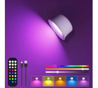 Applique murale intérieure, batterie rechargeable applique murale avec 3 modes de couleur et 15 lumières RVB, appliques murales LED vers le bas contrôle tactile luminosité réglable, rotation à 360°