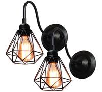 Applique Murale Intérieure Industrielle Rétro Vintage UNI 2 Pack - WOTTES - Cage Diamant Noir - E27 - 40W