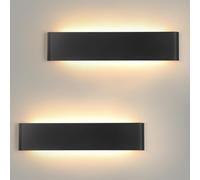 Applique Murale Interieure LED 24W,Applique Murale Blanc Chaud 3000K,Lampe Murale Aluminium 2880LM,Luminaire Mural 41CM,Applique Murale pour Porche Couloir Chambre Salon【2 Pack Noire】