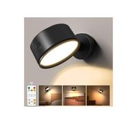 Applique Murale Intérieure Sans Fil et Sans Percer, Lampe Murale Sans Fil Rechargeable Batterie 5000mAh, Lampe de Chevet Murale Rotation à 360° avec Télécommande et Tactile, 3 Modes de Couleur