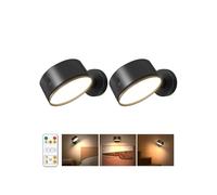 Applique Murale Intérieure Sans Fil et Sans Percer, Lot de 2 Lampe Murale Sans Fil Rechargeable Batterie 5000mAh, Lampe de Chevet Murale Rotation à 360° avec Télécommande et Tactile, 3 Modes de Couleu