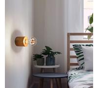 Applique murale style campagnard en bois Applique murale en bois lampe de salon de forme ronde, sans abat-jour, 1x E27, DxH 10x10 cm