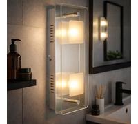 Applique murale applique lampe de couloir lampe de salon chrome commutable chambre à coucher, verre métal satiné, 2x LED 3000K, LxPxH 28x12x6,2 cm