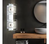 Applique Murale Lampe de Salon 2 à Flammes Chrome Blanc Rayé Verre L 25cm