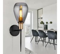 Applique Murale Lampe de Chambre Écran de Verre Fumée Noir 1xE27 H 48 CM