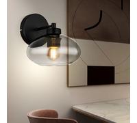 Applique Murale Lampe De Chambre Métal Noir Verre Fumé 1x E27