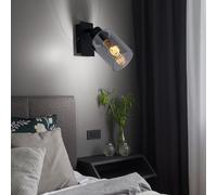 Applique LED noire Lampe de chambre à coucher Lampe de lit en verre fumé Applique avec spot mobile, 1x E27 filament LED blanc chaud, l x h 9 x 20 cm