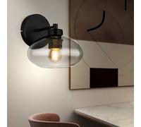 Applique Murale Lampe De Chambre Métal Noir Verre Fumé 1x E27