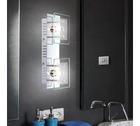 Applique murale spot lampe spot lumière couloir, 2 ampoules, plaque de verre blanc rayé chrome, douilles G9, LxlxH 25x10x7,5cm