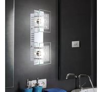 Applique Murale Luminaire Sportif 2 à Flammes Chrome Blanc Rayé Verre G9 L 25cm