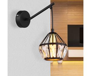 Applique murale lampe de couloir lampe de salon, métal cristaux de verre noir laiton clair, classique, 1x douille E14, DxH 12,5x25cm