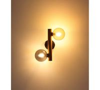Applique Murale Lampe De Couloir Métal Bois Noir Optique Boules De Verre H 32 Cm