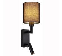 Applique murale, lampe de lecture, métal, noir mat, textile, noir, spot LED, H 45,5 cm