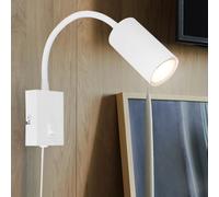 Applique Murale Lampe de Lecture Spot Souple Réglable Blanc Interrupteur Câble