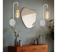 Applique murale lampe de lit lampe de chambre lampe de salon applique avec interrupteur, métal laiton blanc, E27, 10,5x36x16,5 cm, lot de 2