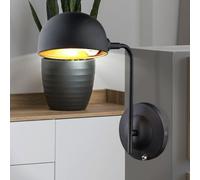 Applique murale pivotante, lampe de chevet noire et dorée, orientable, avec interrupteur, 1x E14, LxHxP 13 x 30 x 28 cm