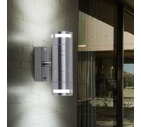 Applique murale d'extérieur Up & Down spot maison applique murale lampe d'extérieur applique terrasse, IP44 2 flammes, verre inox, 2x douilles GU10, DxHxP 6x17,8x11 cm