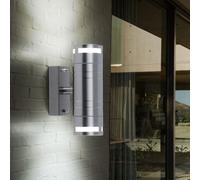 Applique murale d'extérieur Up & Down spot maison applique murale lampe d'extérieur applique terrasse, IP44 2 flammes, verre inox, 2x douilles GU10, DxHxP 6x17,8x11 cm