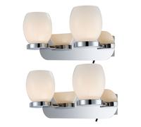 Applique murale, lampe de salle de bain, lampe de salon, lampe de couloir, lampe de salle à manger, métal verre argent, 2 ampoules, LED 3W 180Lm 3000K blanc chaud, W 25 cm, lot de 2