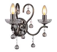 Applique murale Lampe de salon Cristaux de verre fumé 2 flammes, métal, 2x E14 douilles, LxHxP 33x33x21,7 cm