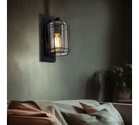 Applique lampe de salon lampe murale lampe de salle à manger verre fumé industriel, aspect grille en métal noir, douille E27, LxlxH 16,5x13x25 cm