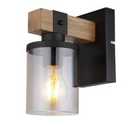 Applique murale lampe de salon lampe de couloir bois fumé, métal verre, 1x LED 7W 806Lm blanc chaud, l x h 10x22,5 cm