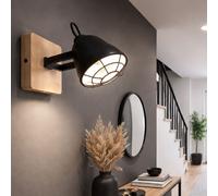 Applique Murale Lampe de Salon Noir Grille Bois Spot Mobile L 10 CM