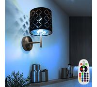 Lampe murale textile noire dorée avec variateur d'intensité Télécommande Lampe de lecture en kit, ampoules LED RGB incluses