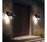 Applique Murale Lampe D'Extérieur Lantern E27 Alu Noir Verre Clair Ensemble De 2