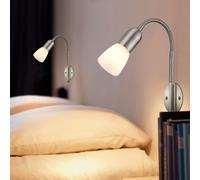 Applique murale liseuse applique Flexo chambre lit avec câble, spot mobile, métal nickel verre blanc, 1x douille E14, HxLxPxÜ 46x29,5x23,5x26 cm, lot de 2