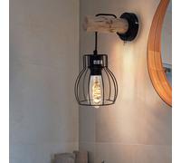 Applique LED rétro à intensité variable en bois Lampe murale vintage suspendue Lampe de couloir, design grille, 4W 280lm blanc chaud, LxH 13,6x30 cm