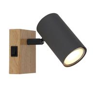 Applique murale lampe en bois lampe de salle à manger avec spot orientable, métal noir graphite marron, 1x GU10, LxH 7x10 cm