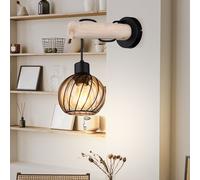 Applique Murale Lampe En Bois Lampe De Salon Grille Verre Ambre E27 H 30 Cm