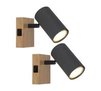 Applique murale Lampe en bois Lampe de salon marron,avec spot réglable, métal noir graphite marron, 1x GU10, LxH 7x10 cm, set de 2