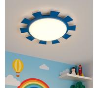 Applique Murale Lampe Enfant Plafonnier Soleil Verre Blanc Satiné Acier Bleu E27