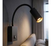 Applique murale LED métal noir mat interrupteur bras flexible pivotant H 42cm