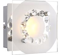 Applique murale lampe murale chambre lumière spot salon, décor cristal cristaux K5, verre clair chrome, 1x LED 4W 320Lm 3100K, HxLxP 9,5x12x12 cm