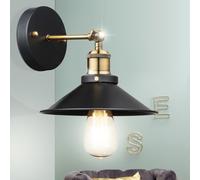 Applique murale lampe de salon noire laiton ajustable, métal, style campagnard, 1x douille E27, LxHxP 22x20x26 cm
