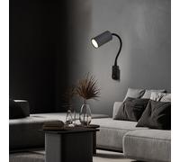 Lampe à douille GU10 avec interrupteur Prise de cuisine noire avec spot orientable, col de cygne, douille GU10, LxlxH 32x5,5x43 cm