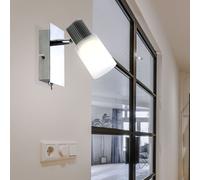 Spot mural interrupteur à bascule applique spot orientable albâtre, nickel chrome mat, 1x LED 5W 300Lm blanc chaud, LxPxH 15,5x8x13 cm