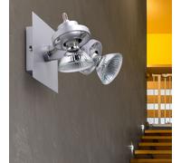 Applique murale Applique murale Spot Spot Lampe de couloir Lampe de salon, spots mobiles 2 flammes, métal argenté, 2x douilles GU10, LxHxP 12x12x14,5cm