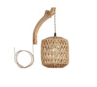 Applique Murale Lanterne En Bambou, Rotin Naturel Tressé E27, Lustre, Abat-jour Tissé À La Main, Décoration De Chambre, Luminaires Muraux Nombreuses Applications(Wood - No light -A)
