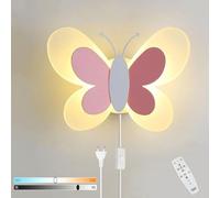 Applique Murale LED 14W avec Interrupteur Fil, Moderne Lampe Murale Chambre Enfant Lampe de chevet Lampe Papillon Jolie fille Eclairage de Mur Interieur Dimmable Chambre Salon Papillons lumineux